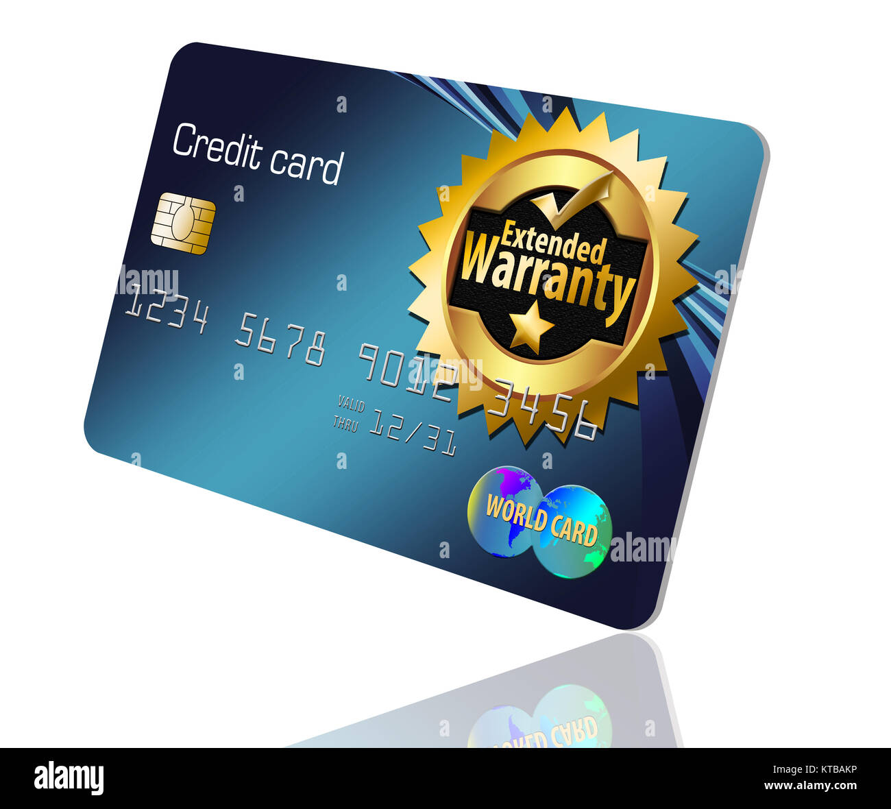 An extended warranty emblem is seen with a credit card in an