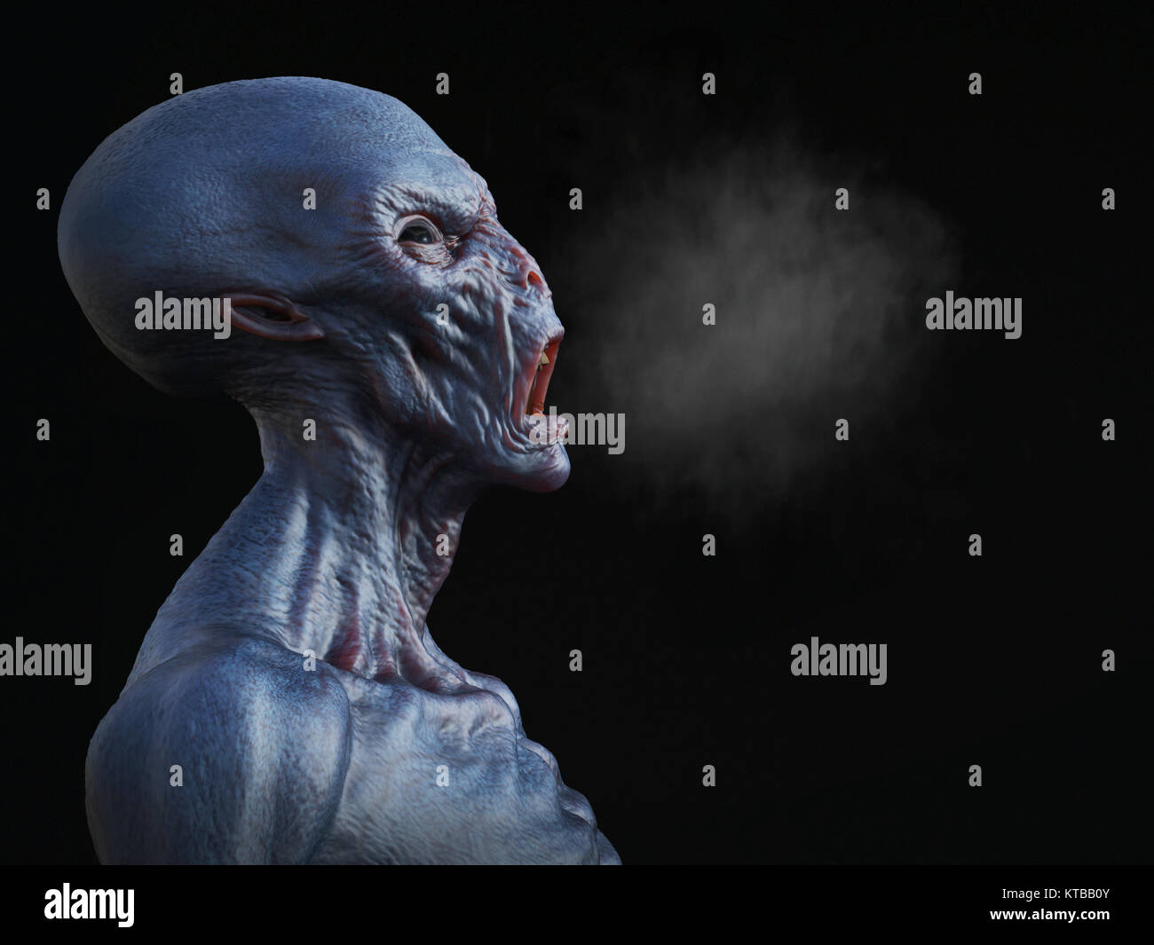 3D rendering of an alien creature screaming. Stock Photo