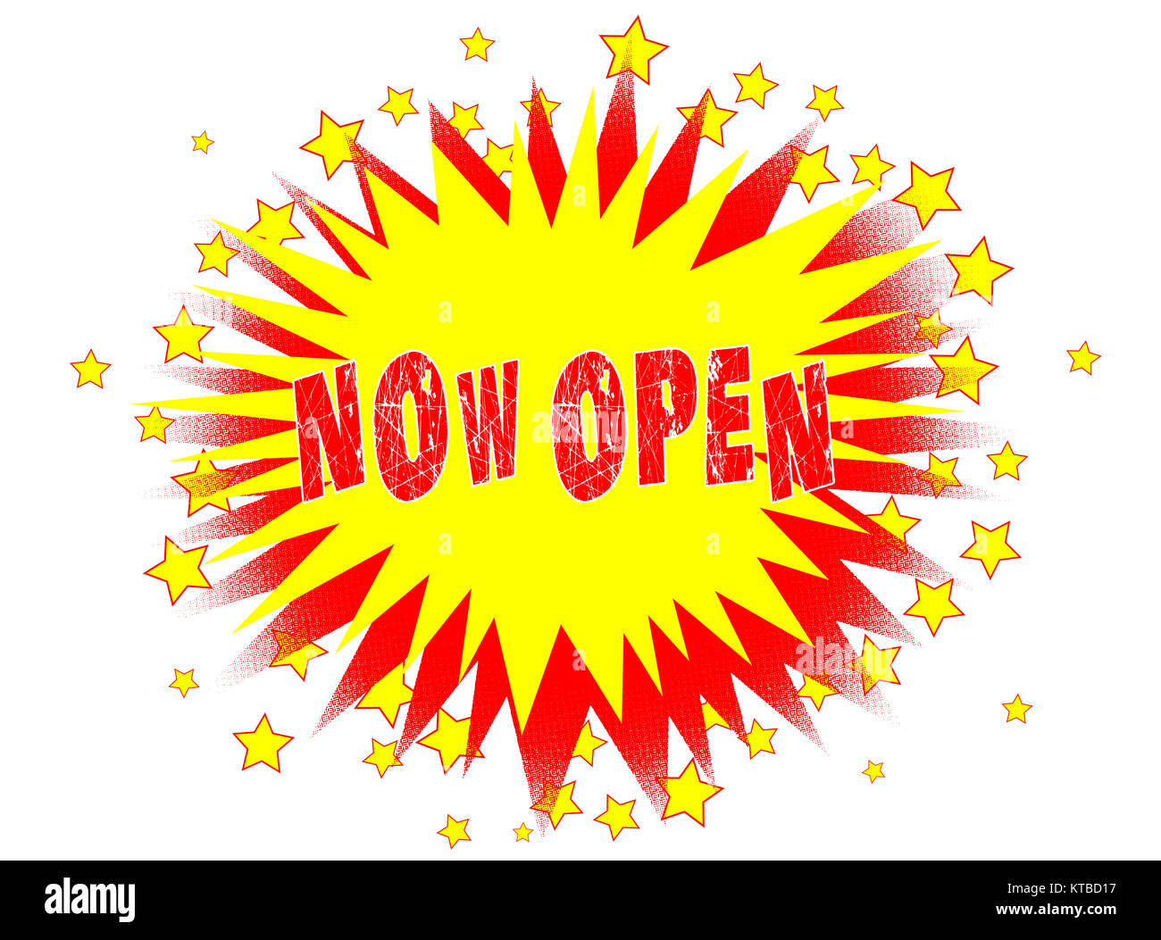 Cartoon Yellow Now Open Splash Stock Photo Alamy