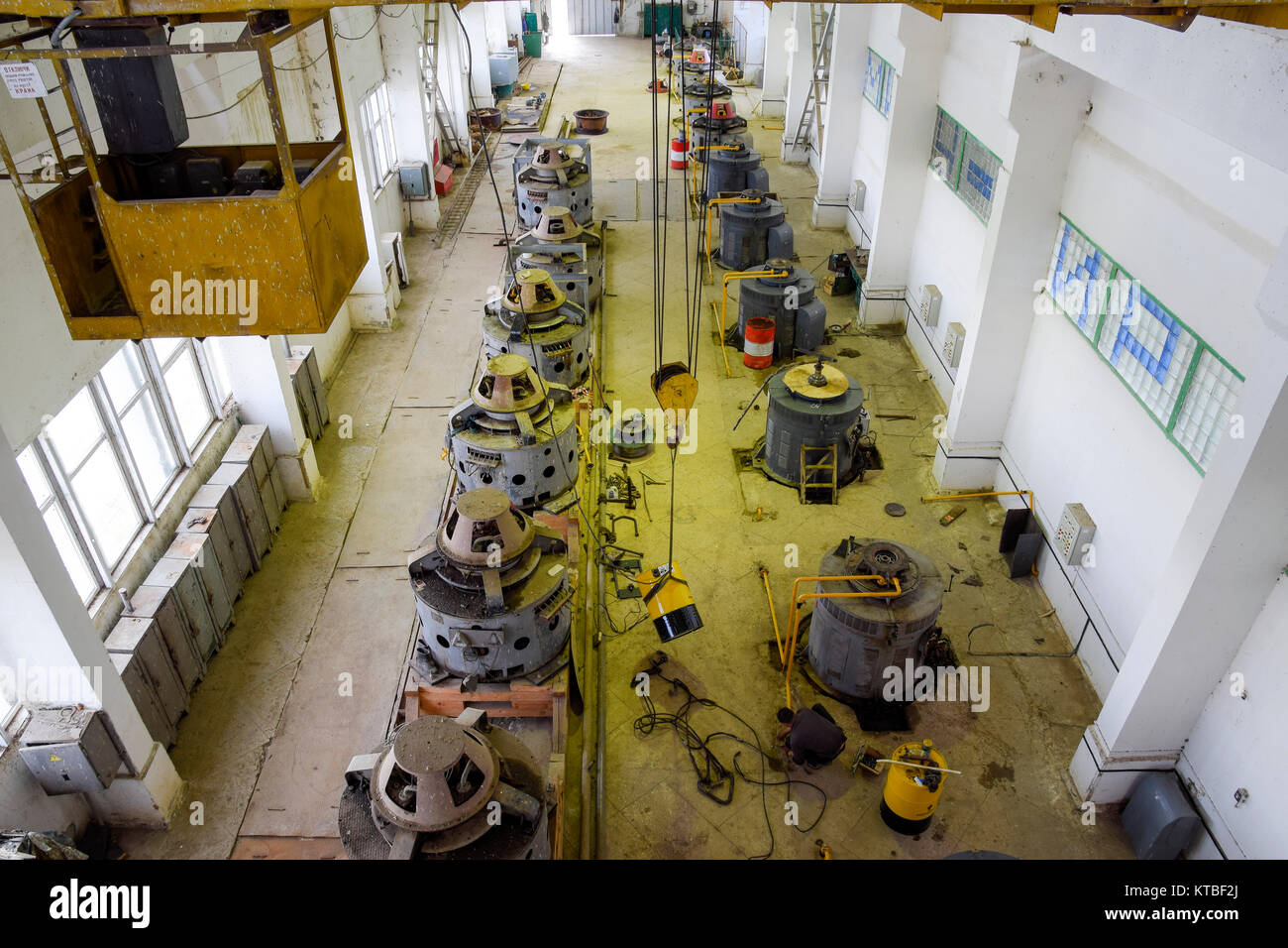 Engines of water pumps at a water pumping station. Pumping irrig Stock Photo
