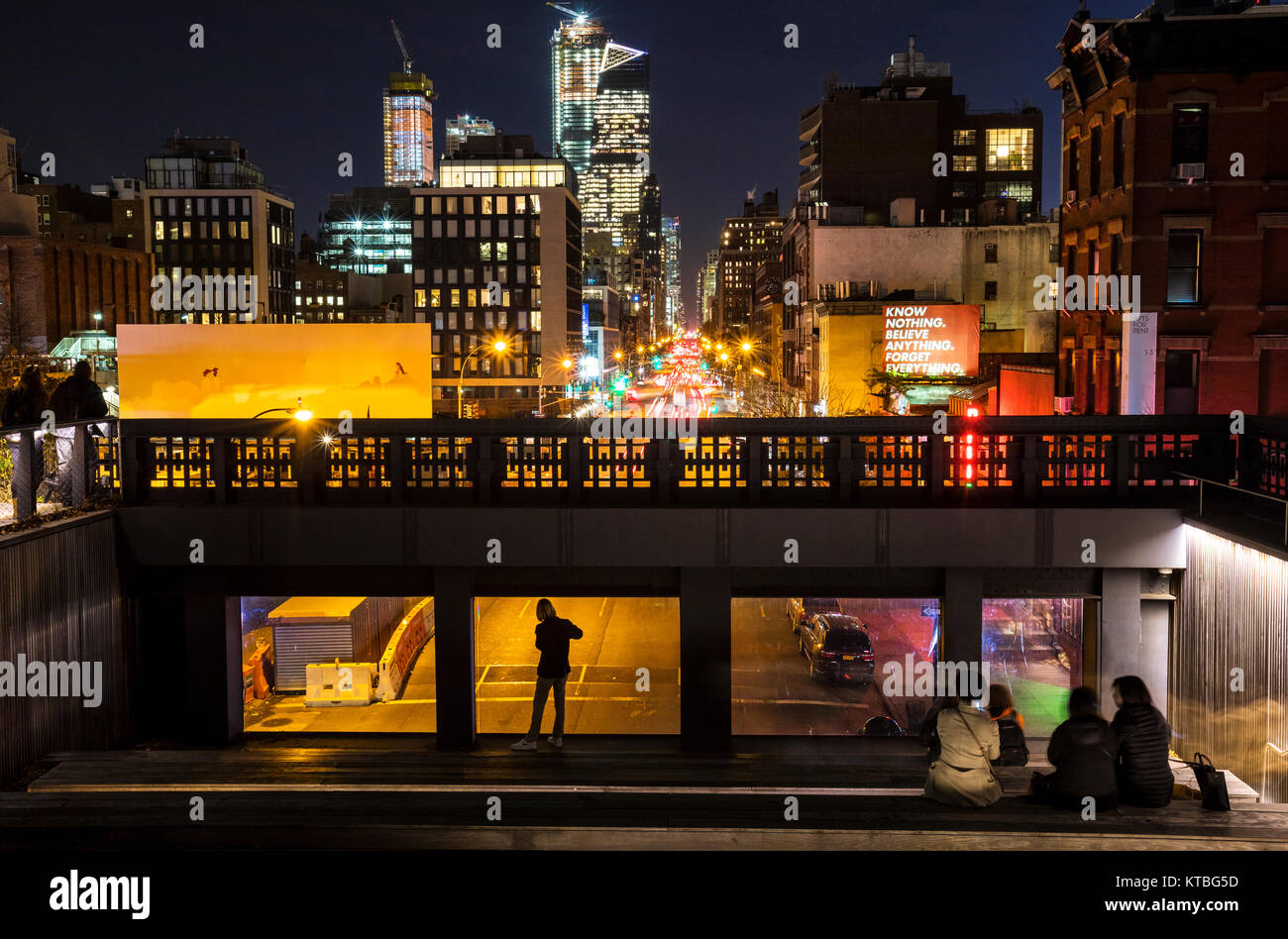 High Line Park walkway at night, New York City Stock Photo
