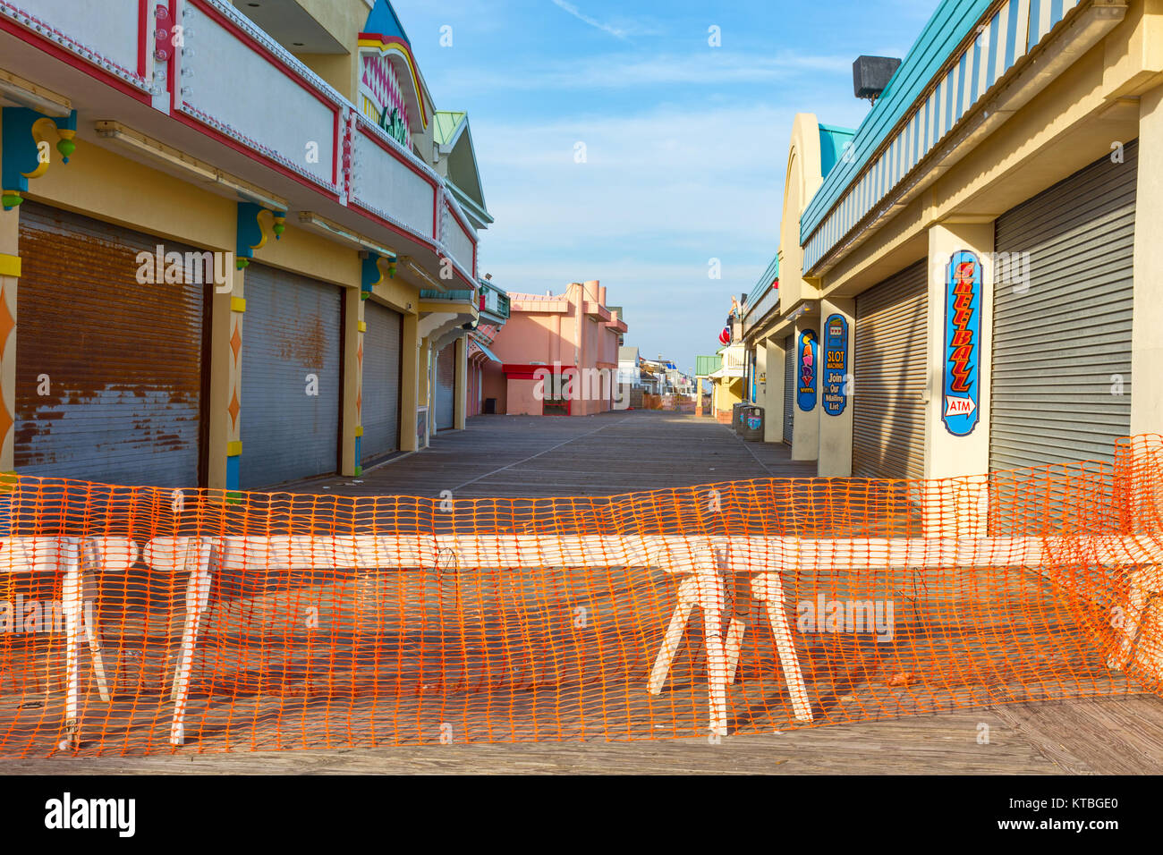 The Point Pleasant Beach, New Jersey damaged boardwalk after Hurricane Sandy Stock Photo
