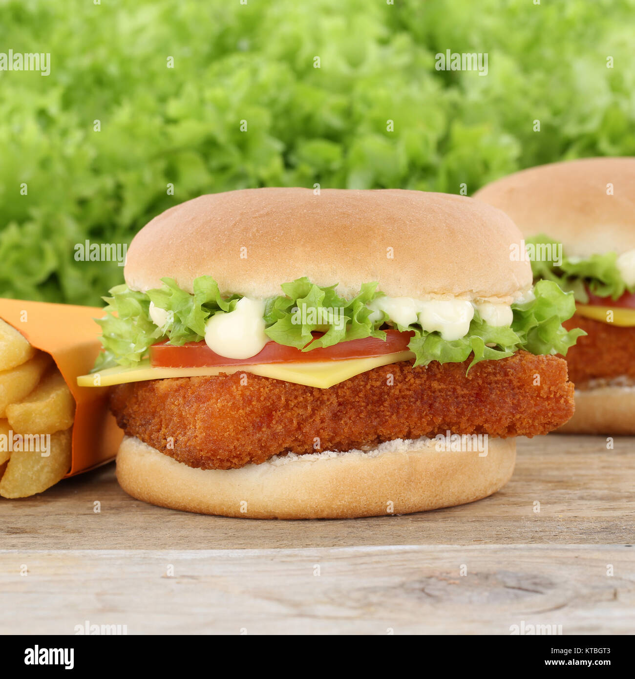 fishburger burger backfisch hamburger and fries Stock Photo - Alamy
