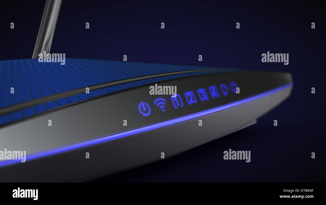 modem with blue light Stock Photo Alamy