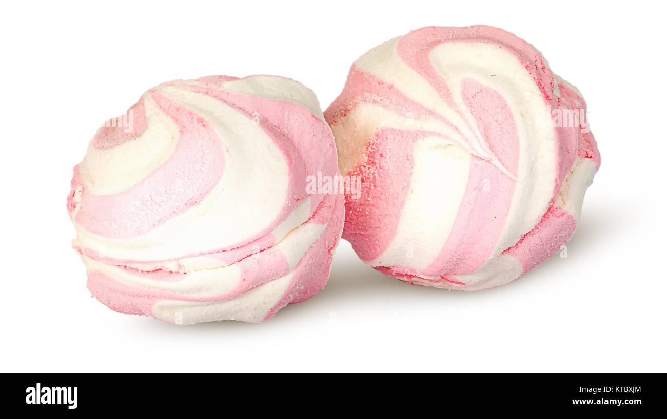 Two white and pink marshmallows each other Stock Photo