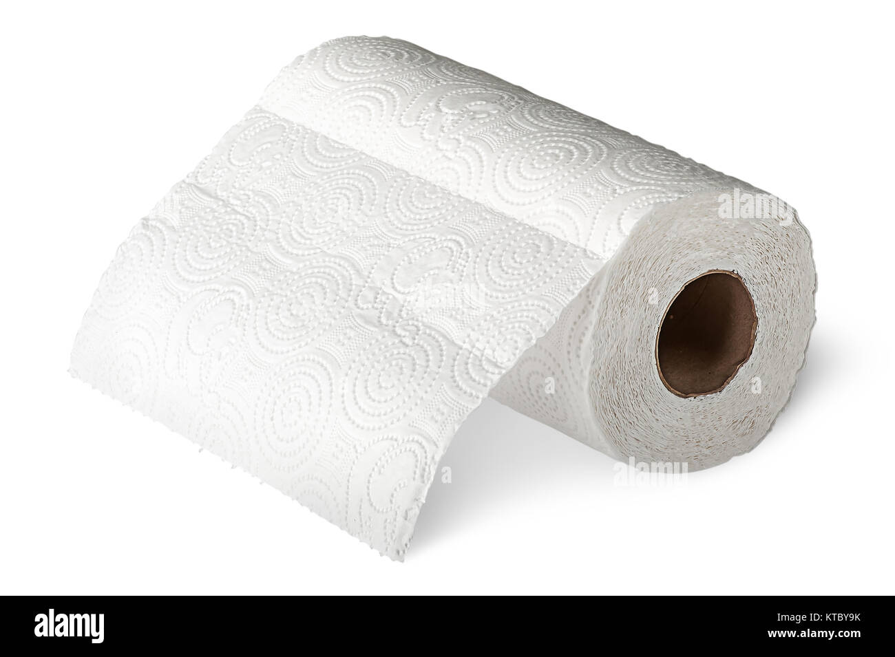 Roll white paper towels horizontally unrolled Stock Photo