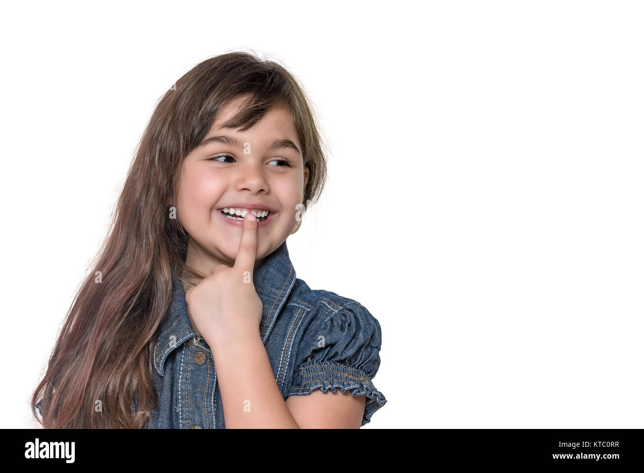 Portrait of smiling little girl isolated on the white background Stock ...