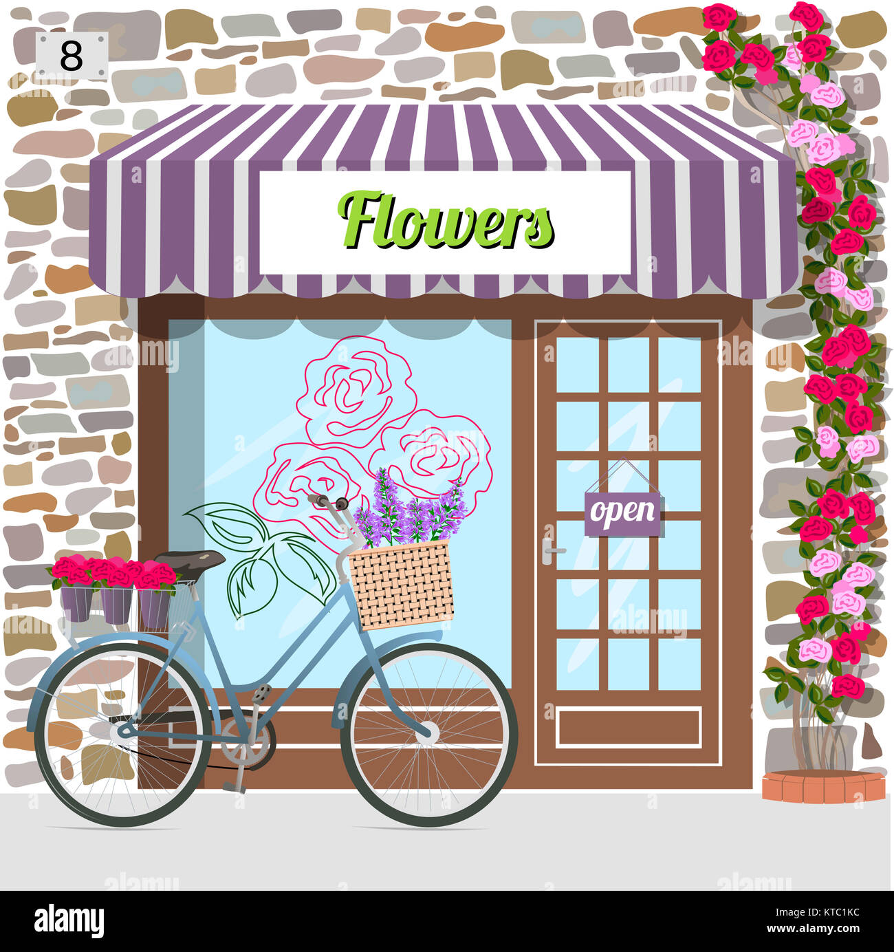 Flower shop building facade of stone Stock Photo - Alamy