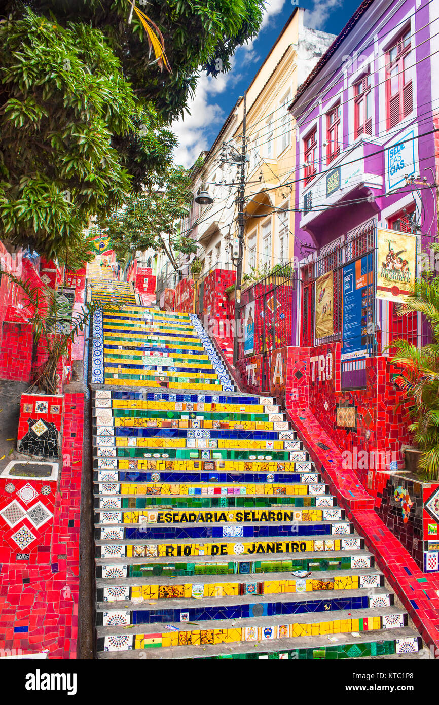 RIO DE JANEIRO, BRAZIL APRIL 23, 2015 Escadaria Selaron famous public steps in Rio de Janeiro