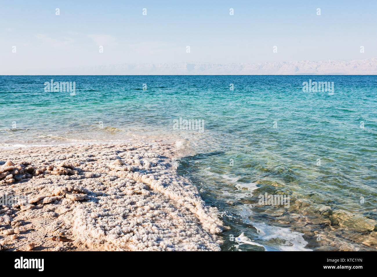 salt waterfront of Dead Sea in sunny winter day Stock Photo