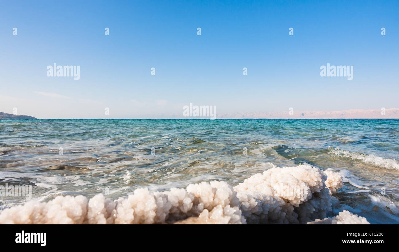 crystalline salt close up on shore of Dead Sea Stock Photo