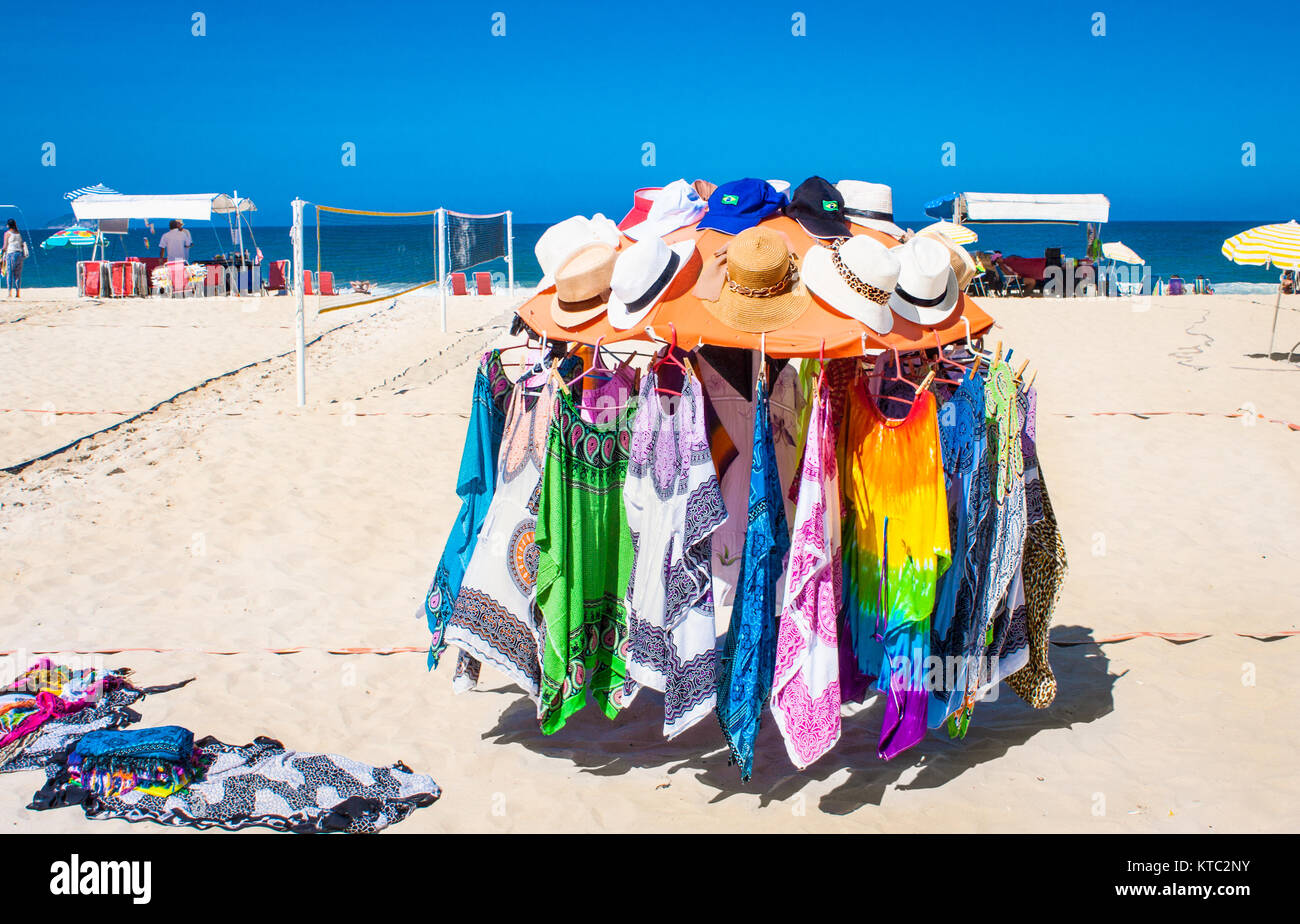 RIO DE JANEIRO, BRAZIL - APRIL 24, 2015: The beach vendor at Copacabana on April 24, 2015. in Rio de Janeiro , Brazia. Stock Photo