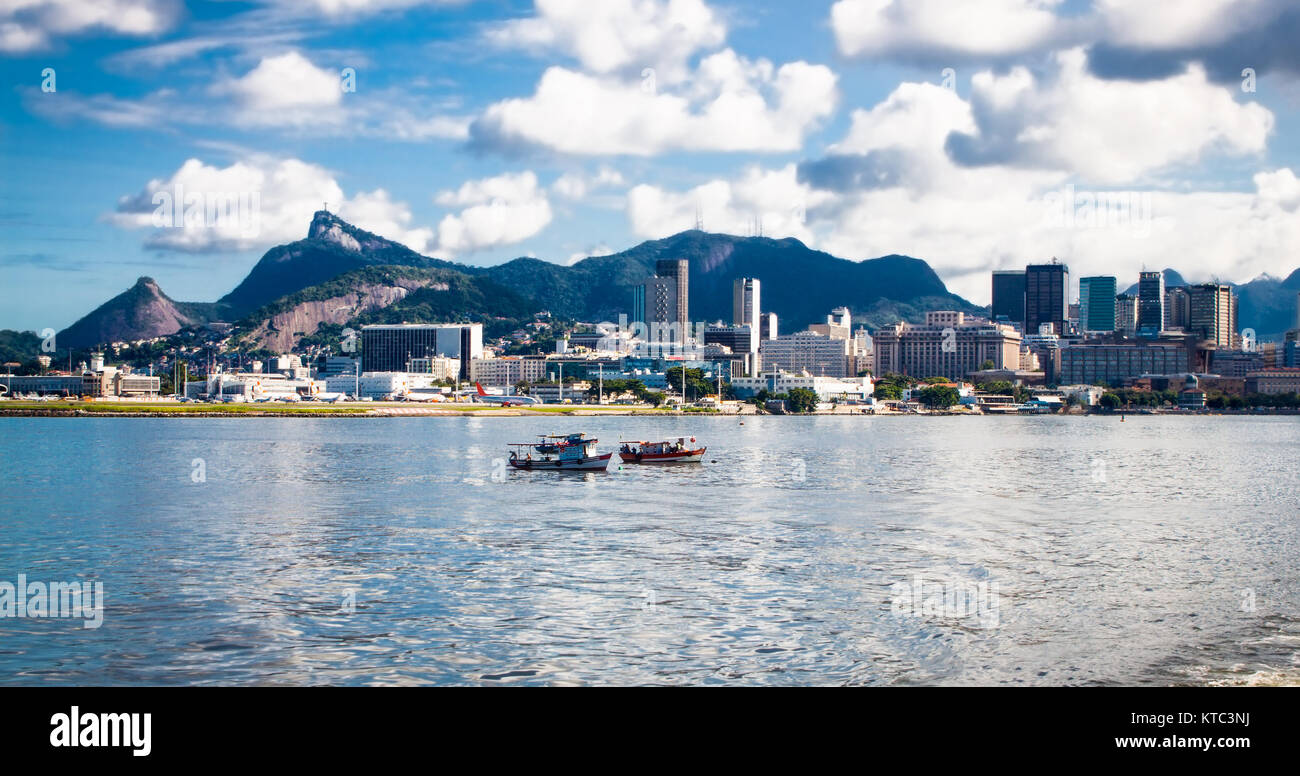 Panoramic view of Rio de Janeiro from sea side, Brazil. Stock Photo