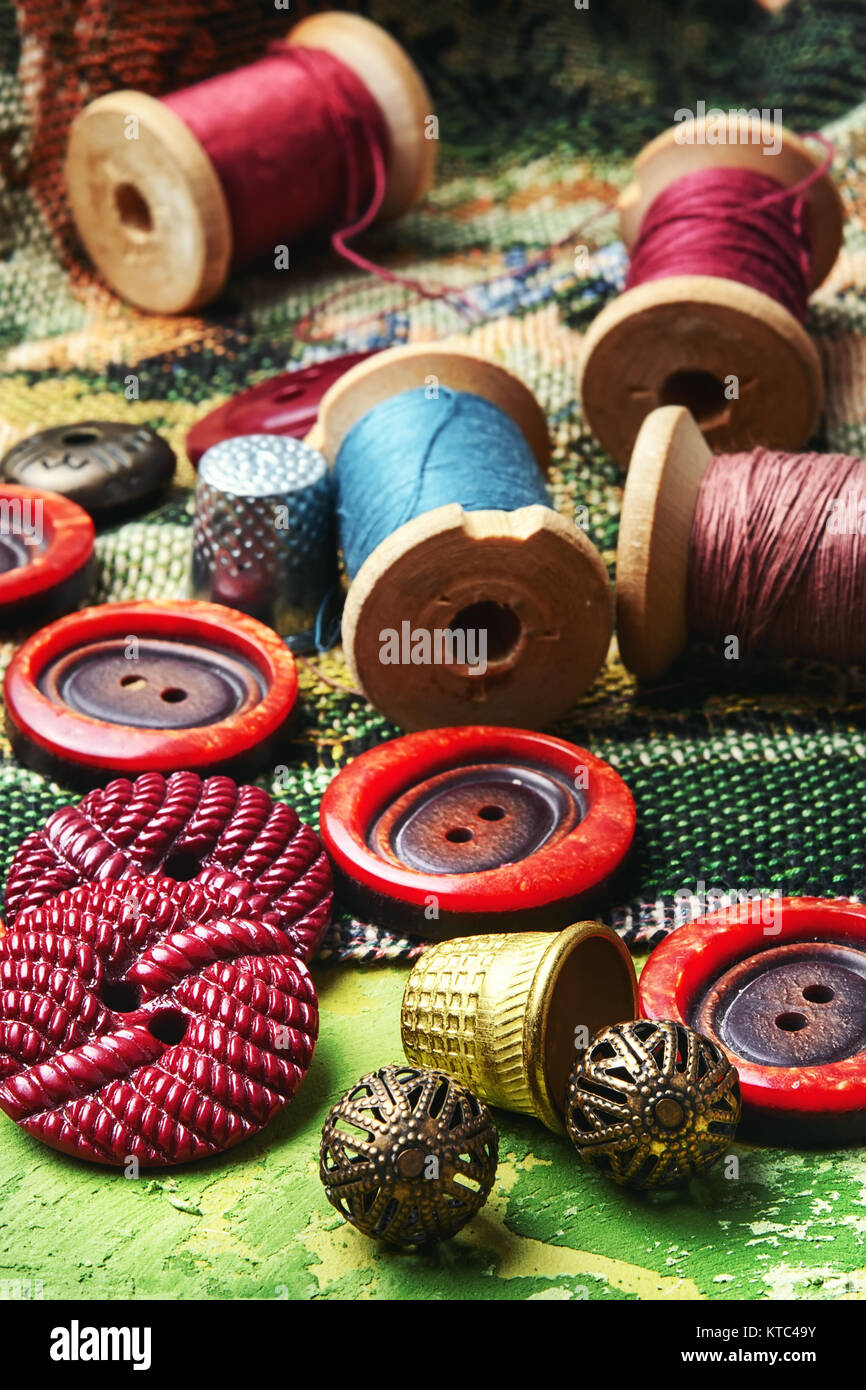 Set of different buttons from clothing,thread and sewing supplies Stock ...