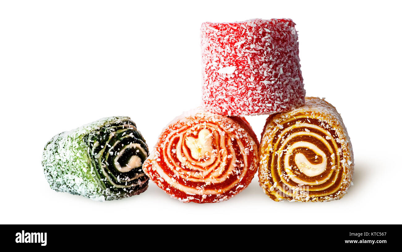 Four different pieces of Turkish delight Stock Photo