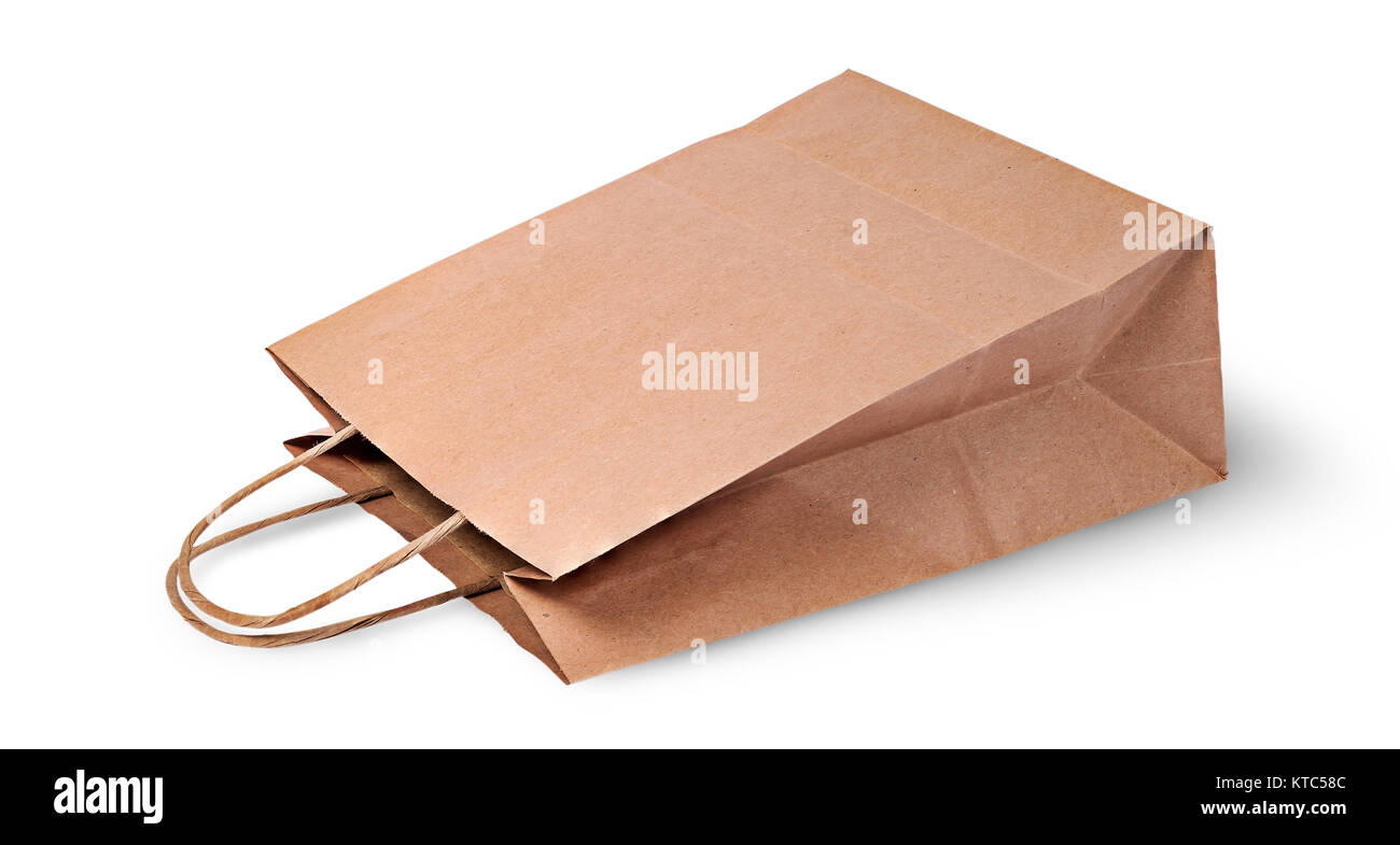 Empty open brown paper bag for food lying Stock Photo