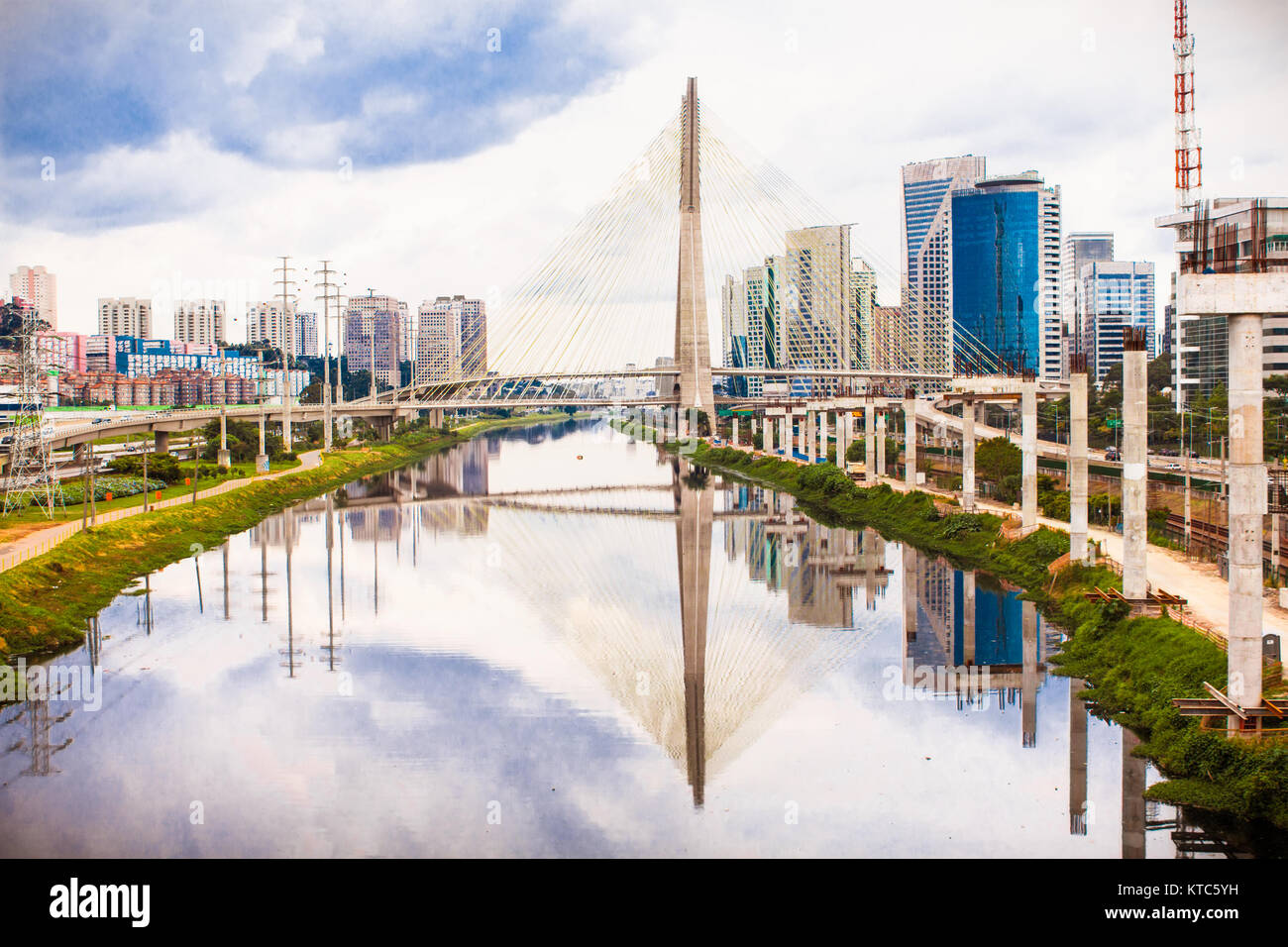 Beautiful Estaiada Bridge in Sao Paulo landmark,  Brazil. Latin America. Stock Photo