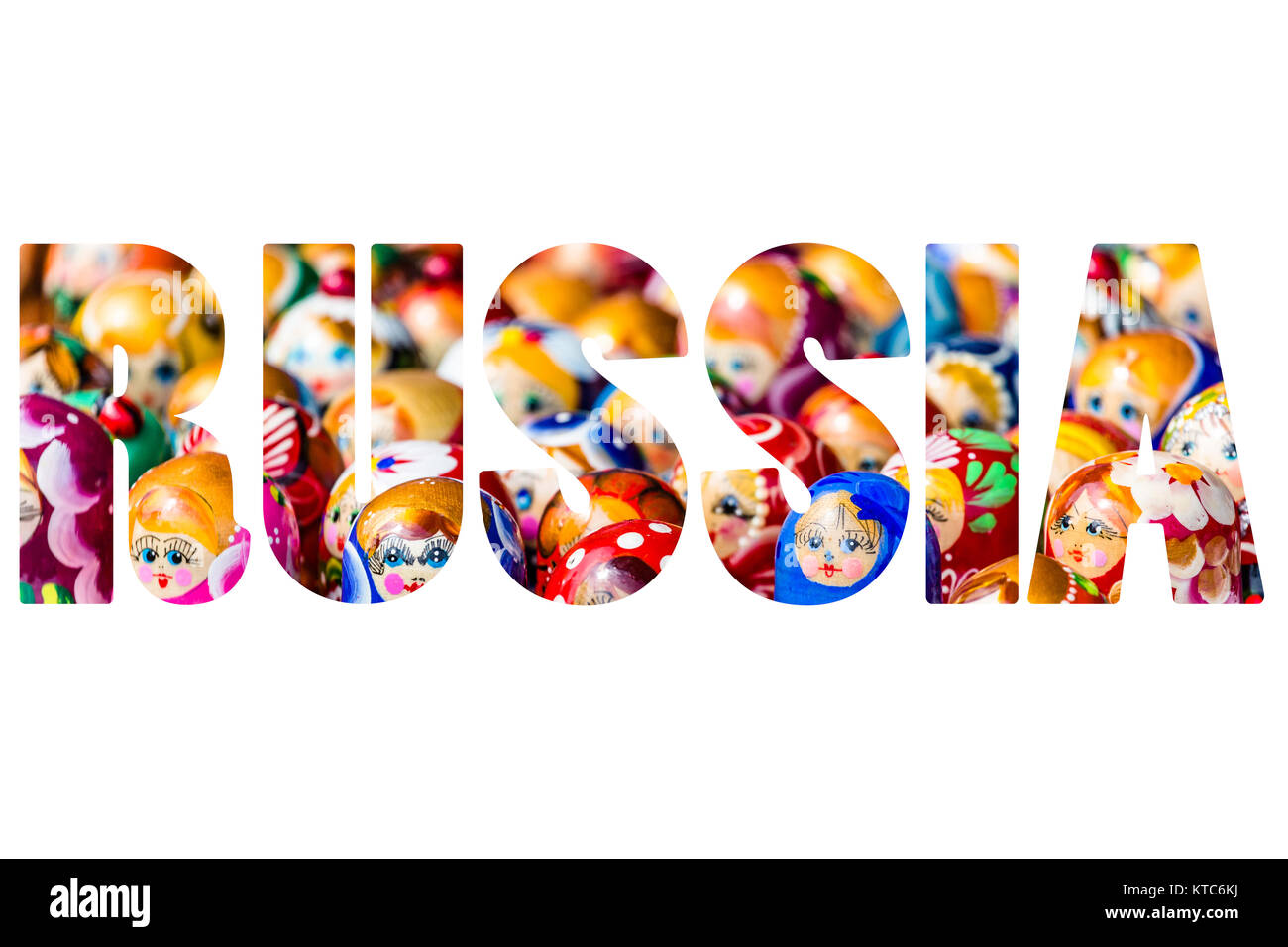 Word RUSSIA over Matrioshka Nesting dolls Babushka Stock Photo Alamy