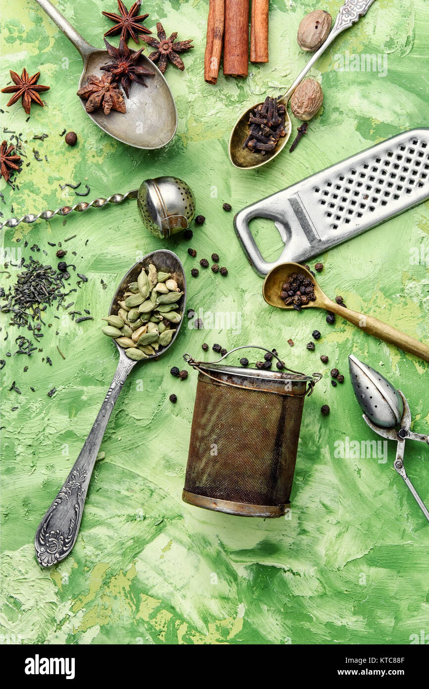 Set of spices of star anise ,cinnamon,cloves,nutmeg for warming teas