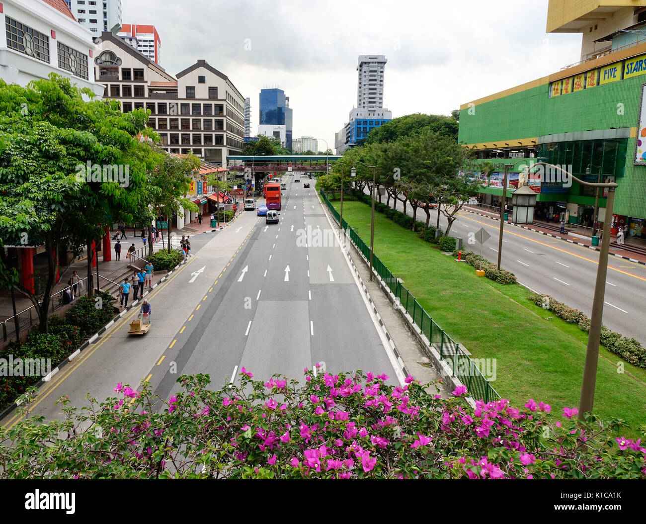 Singapore Dec 14, 2015. View of main street with many trees in