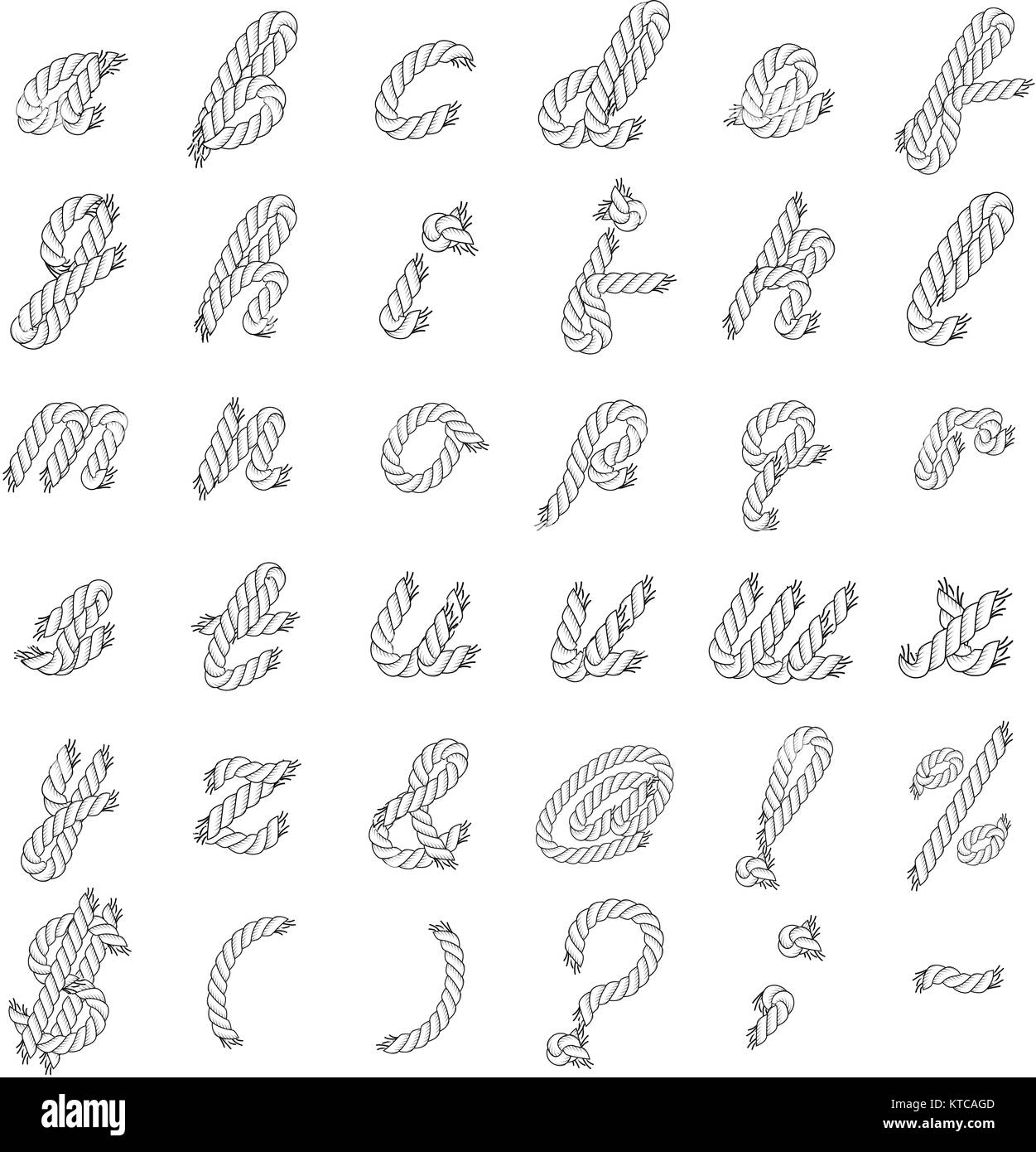 Black and White Vector Rope Alphabet Stock Vector