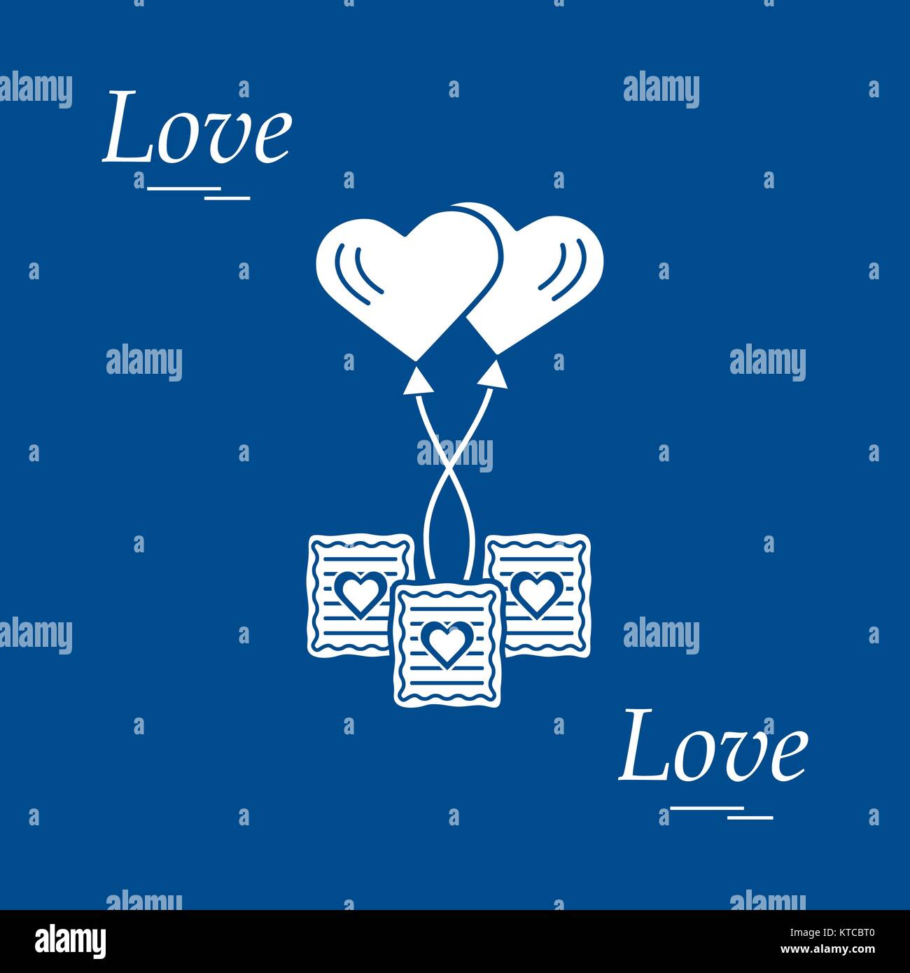 Cute vector illustration of love symbols: heart air balloon icon and ...