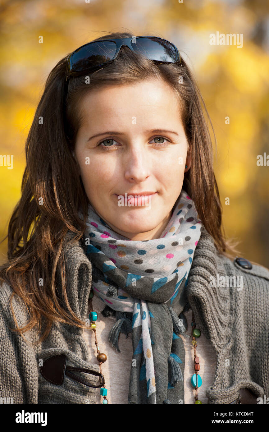 Outdoor portrait of a young woman in a beautiful fall forest Stock ...