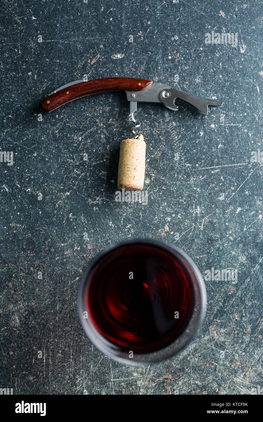 Corkscrew and red wine Stock Photo Alamy