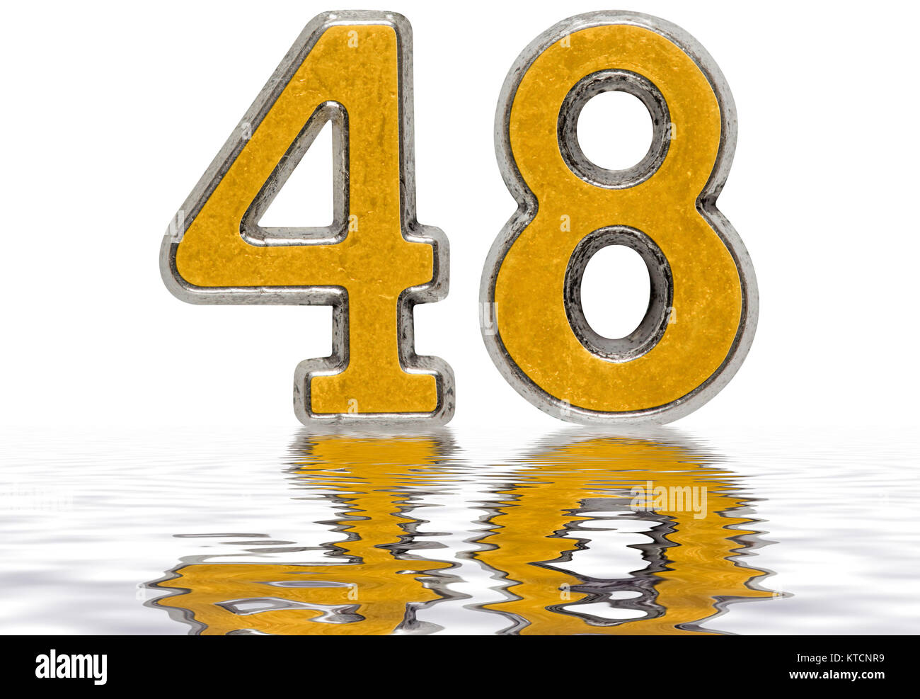 Numeral 48, forty eight, reflected on the water surface, isolated on ...