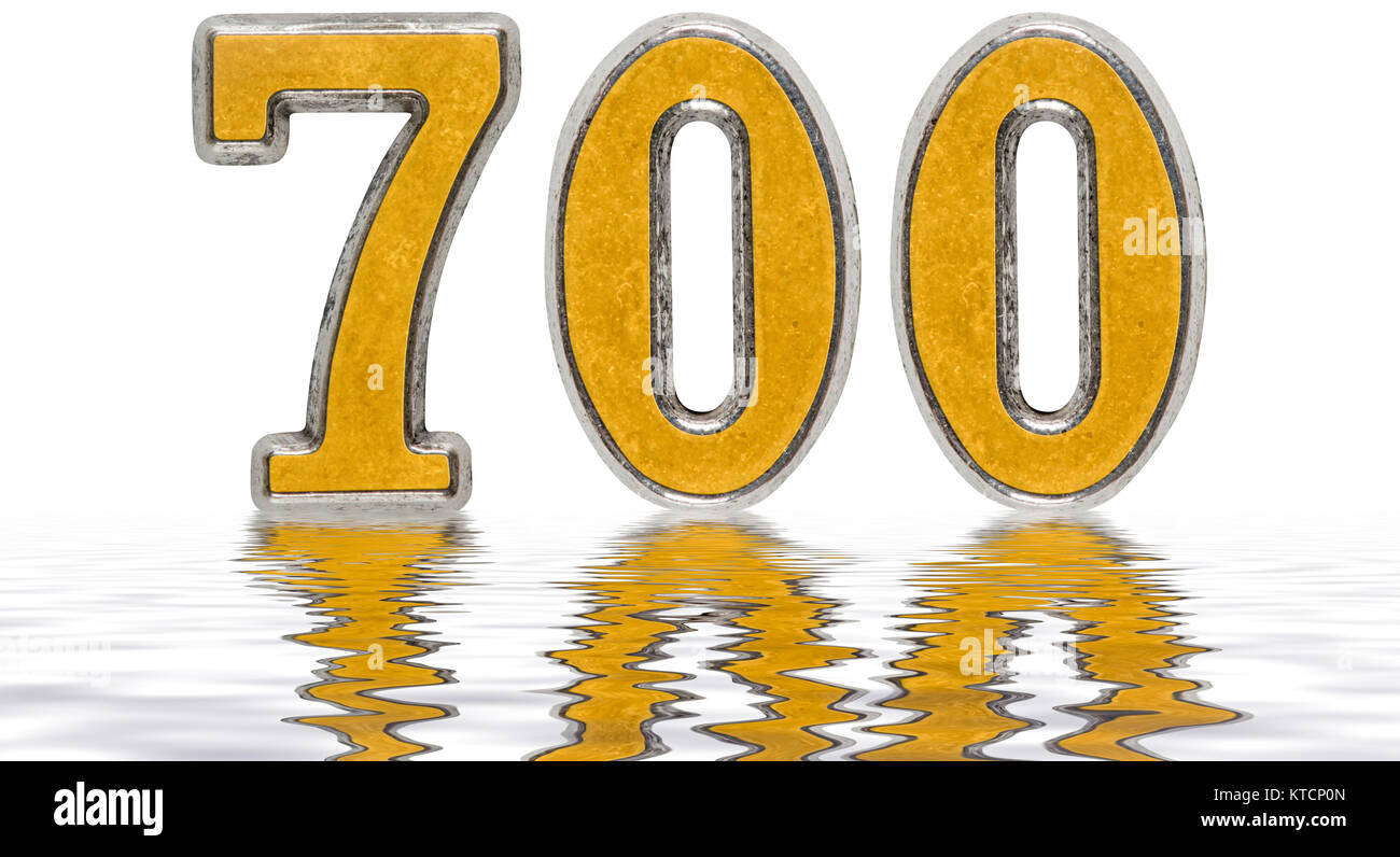 Numeral 700, seven hundred, reflected on the water surface, isolated on ...