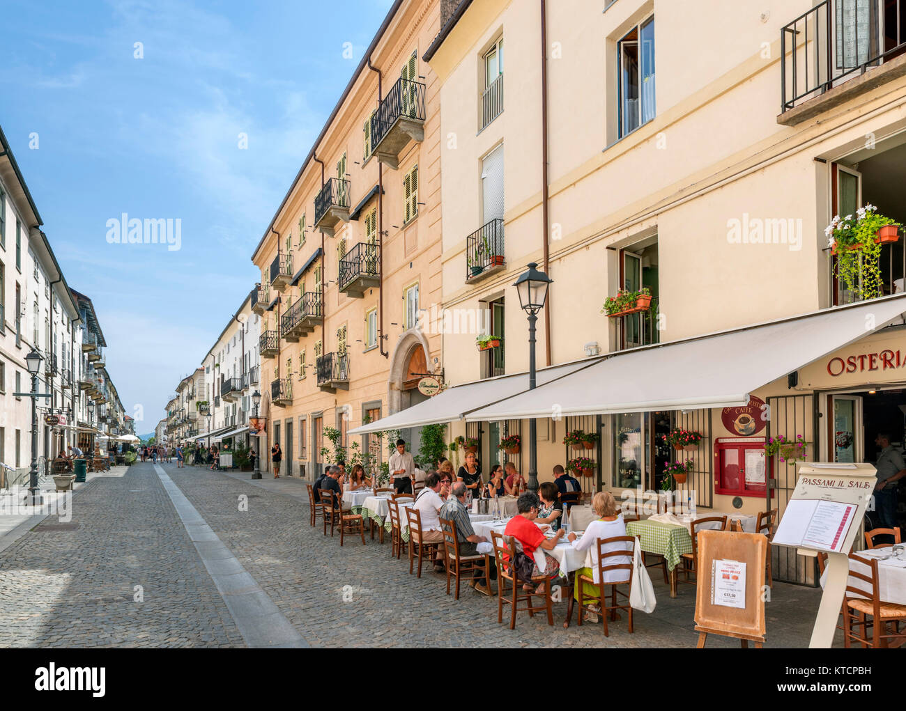 Restaurants along Via Maestra (Via Andrea Mensa), Venaria Reale, near Turin, Piedmont, Italy Stock Photo
