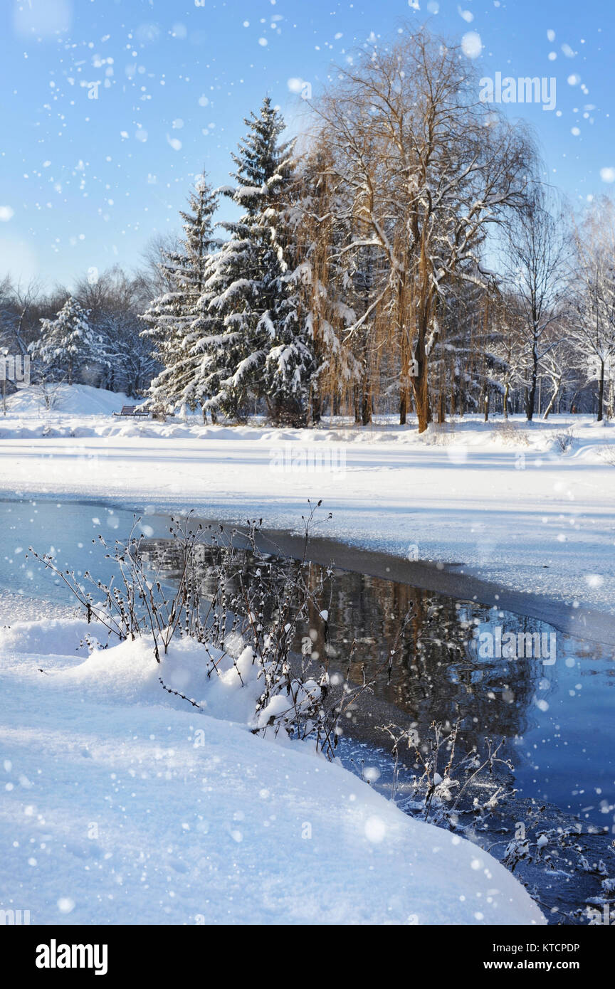 Winter landscape with the river in frosty day Stock Photo - Alamy