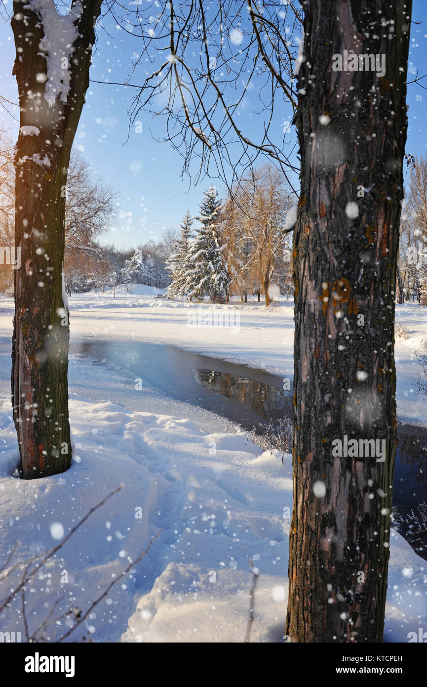 Winter landscape with the river in frosty day Stock Photo - Alamy