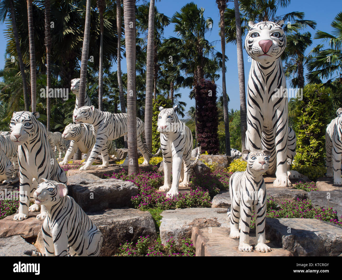White Tigers Garden Statues Stock Photo Alamy