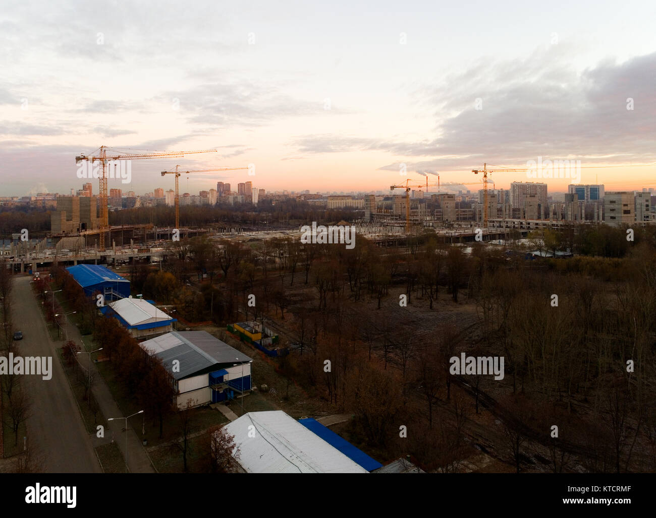 Construction of an amusement park in Moscow. Island of dreams. Stock Photo