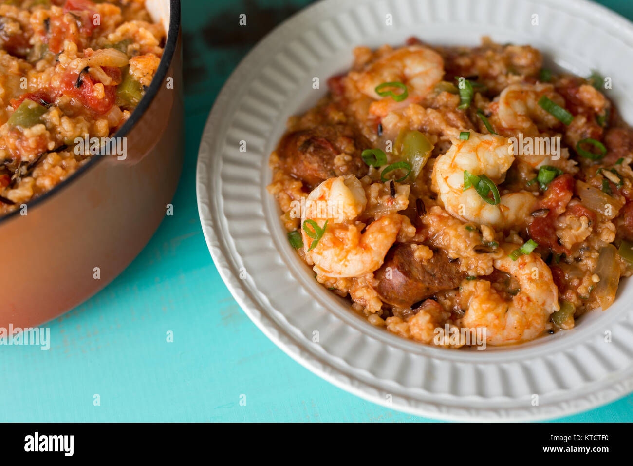 Cajun Jambalaya in a white bowl Stock Photo Alamy