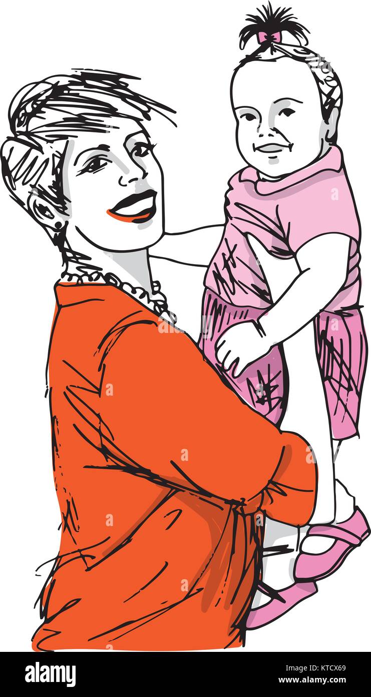 wallpapers Baby Sketch Mother And Daughter Drawing https www alamy com stock image sketch of family mother and baby daughter vector illustration 169929041 html