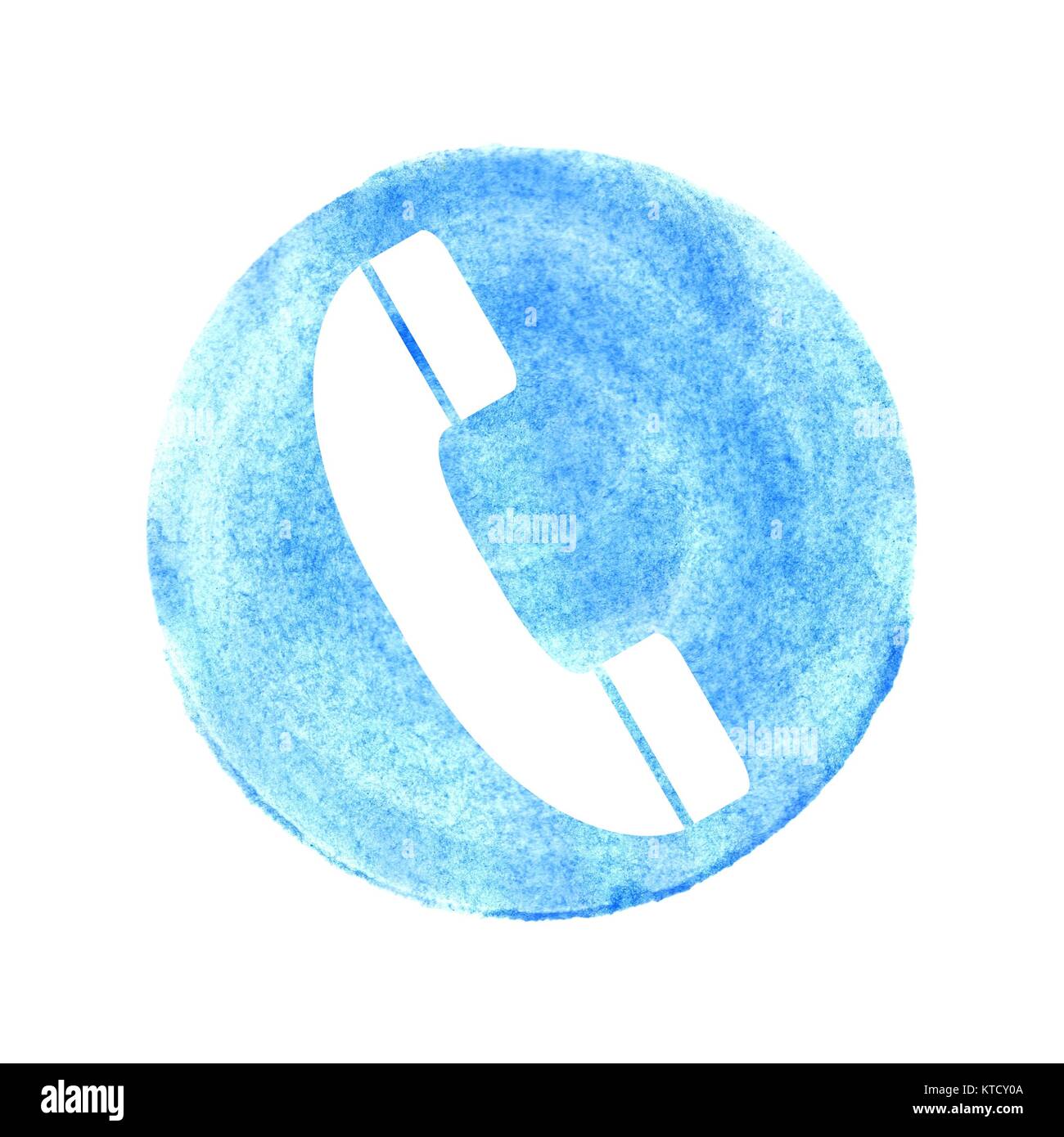 Runder Isolierter Blauer Kreis Aus Wasserfarbe Und Telefon Symbol Stock Photo Alamy