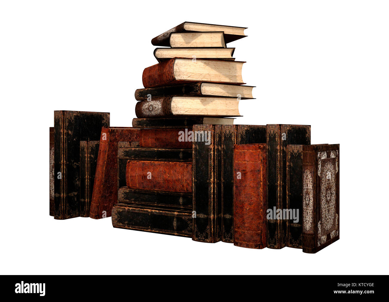 3D Rendering Old Books on White Stock Photo - Alamy