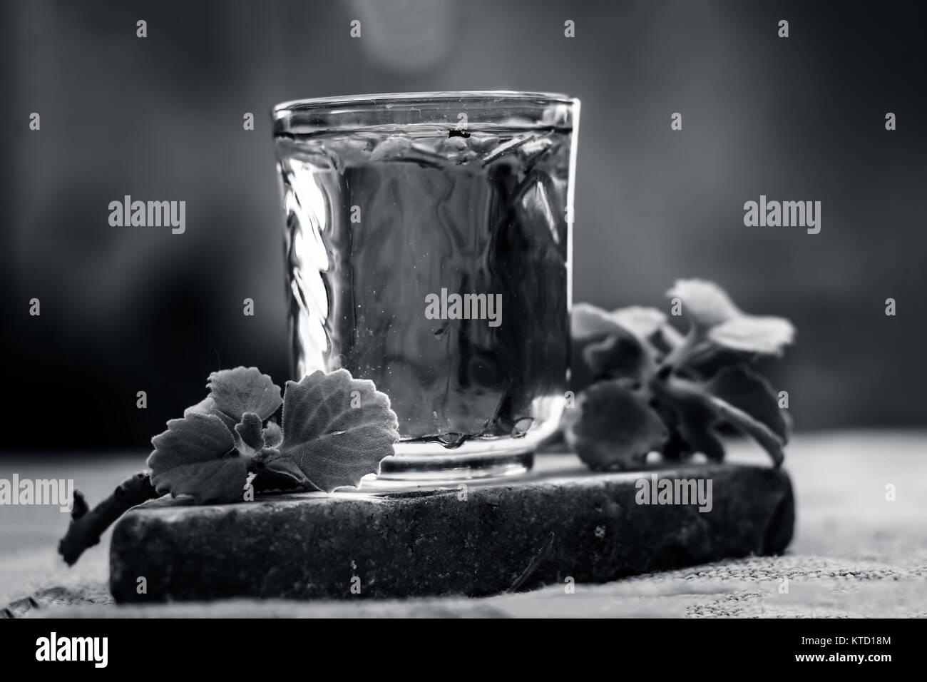 water of ajwain leaves and seeds,Trachyspermum ammi in a glass