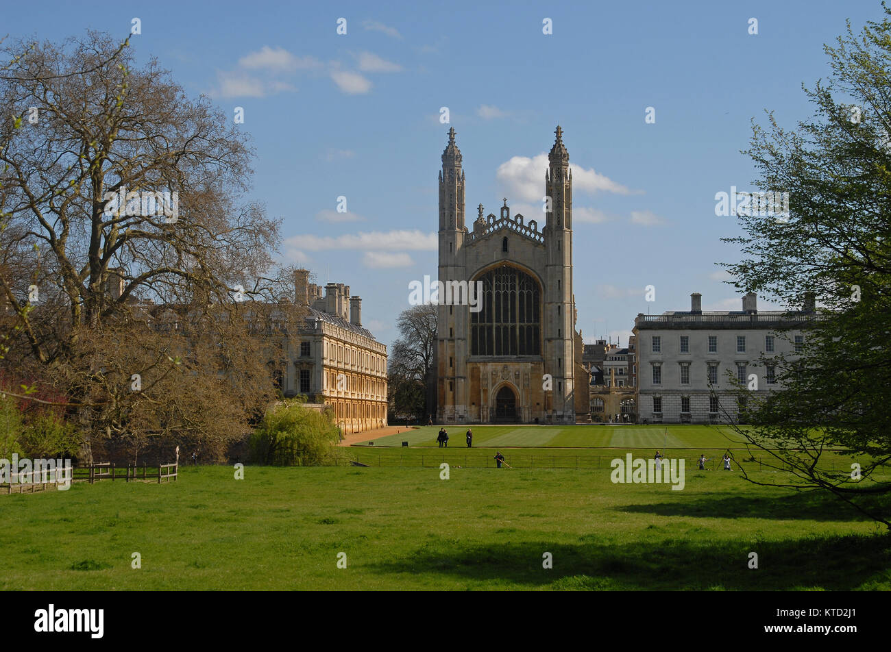 Cambridge, United Kingdom - April 18, 2015: Chapel at King´s College in front of River Cam Stock Photo
