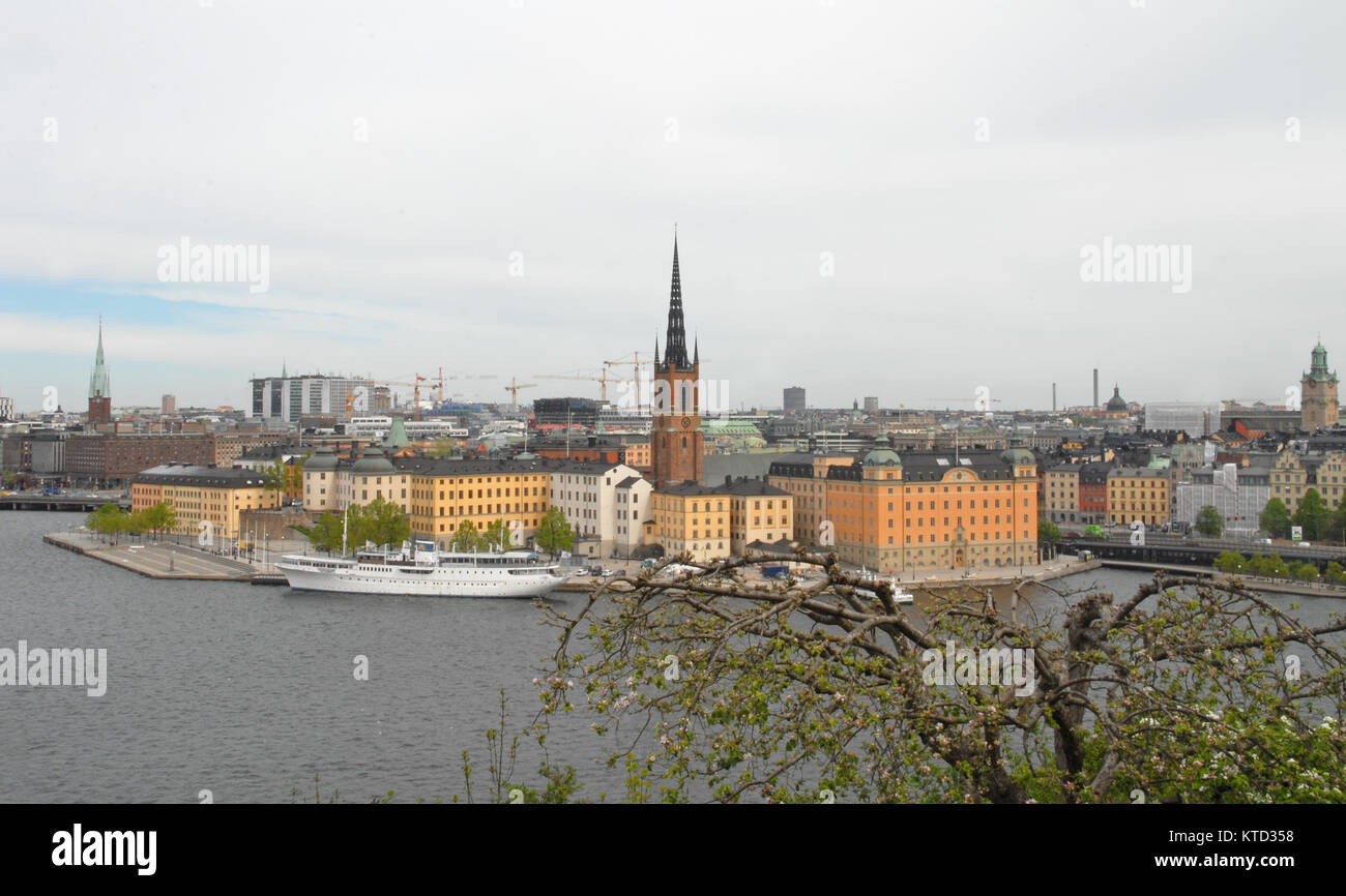 View of Riddarholmen and Riddarholmskyrkan in Stockholm, Sweden Stock Photo