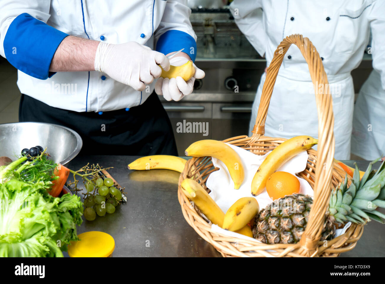MAking decorative fruit basket Stock Photo