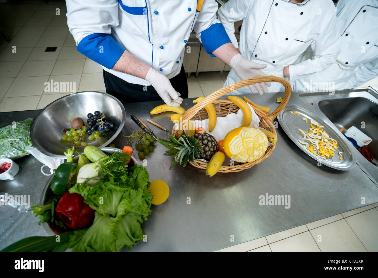MAking decorative fruit basket Stock Photo
