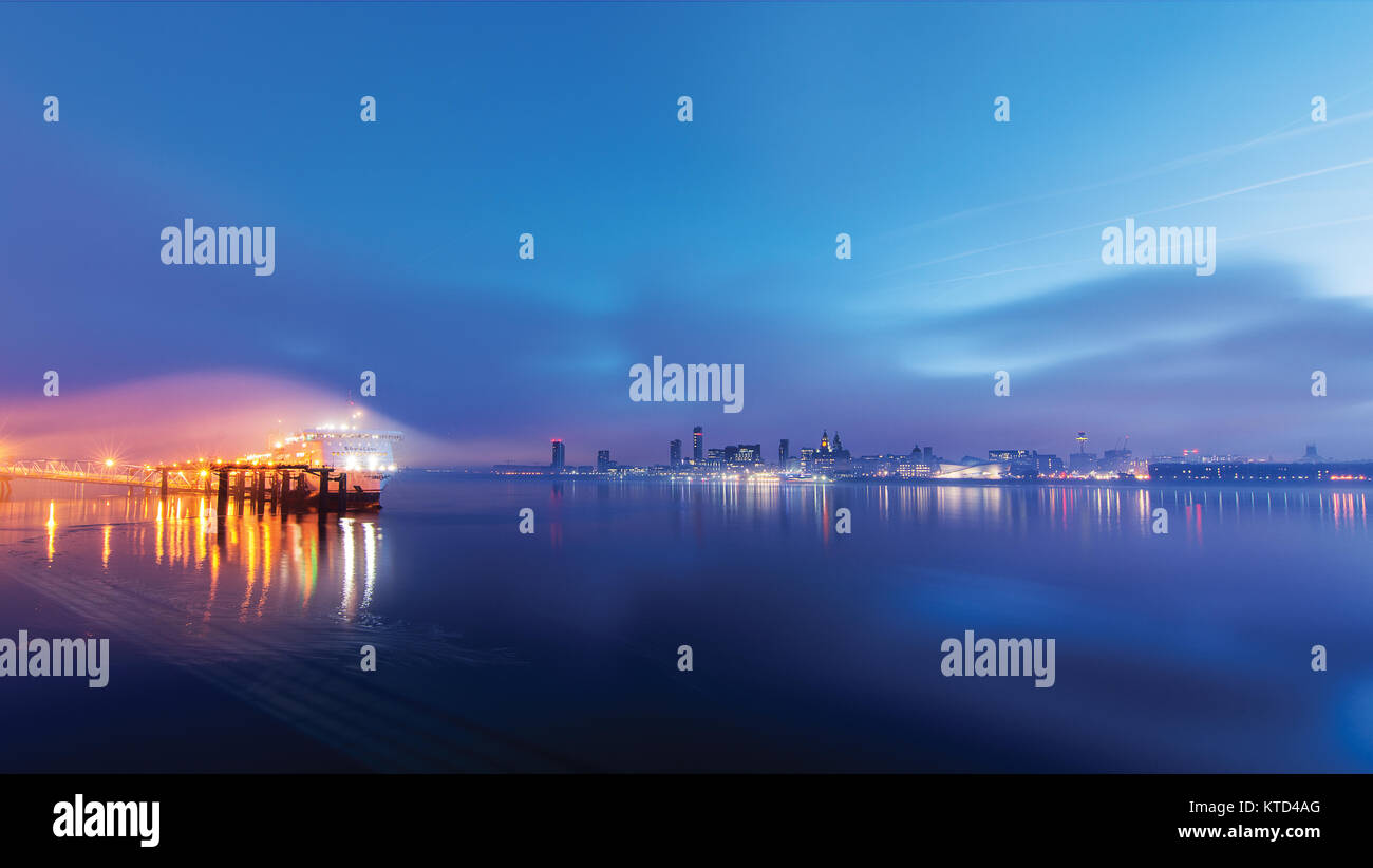 Dawn over Liverpool - Liverpool city scape and the river mersey Stock Photo