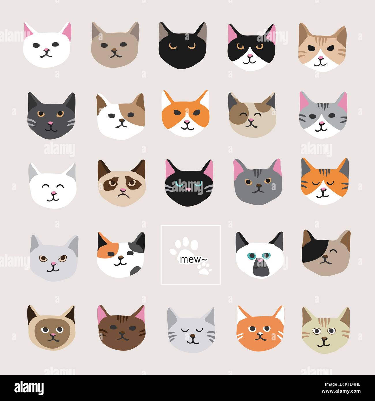 Cute kitty cat face collection. Stock Vector