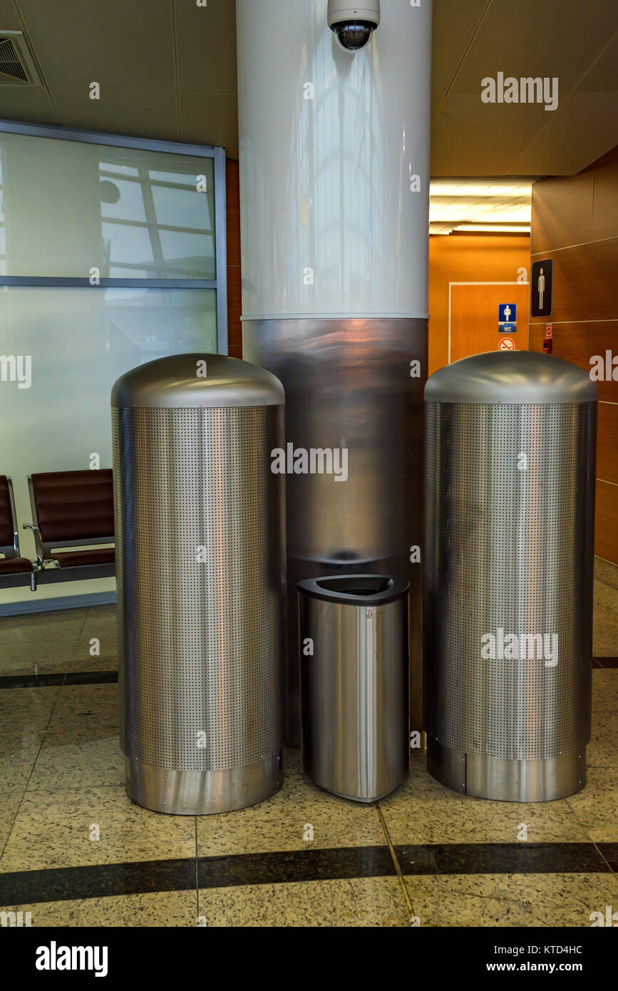 Chrome modern trash bin Stock Photo Alamy