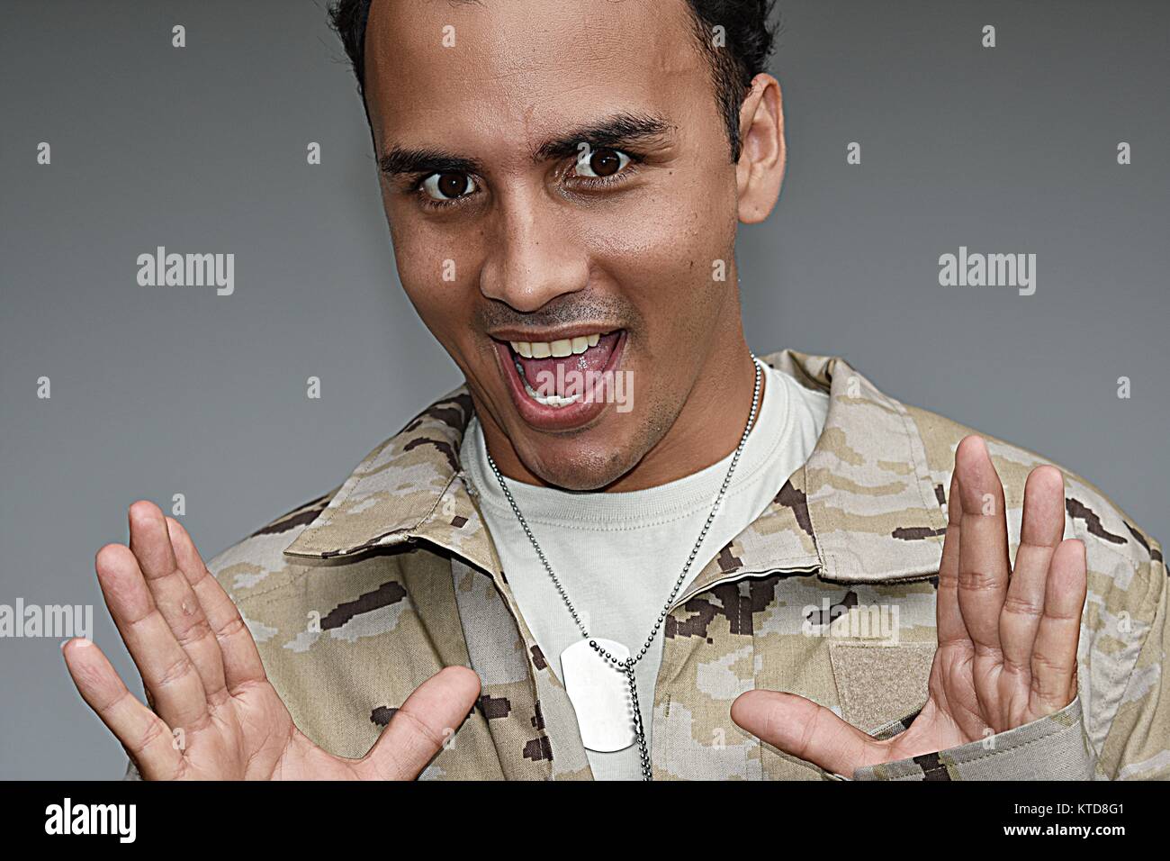 Surprised Good Looking Male Soldier Stock Photo