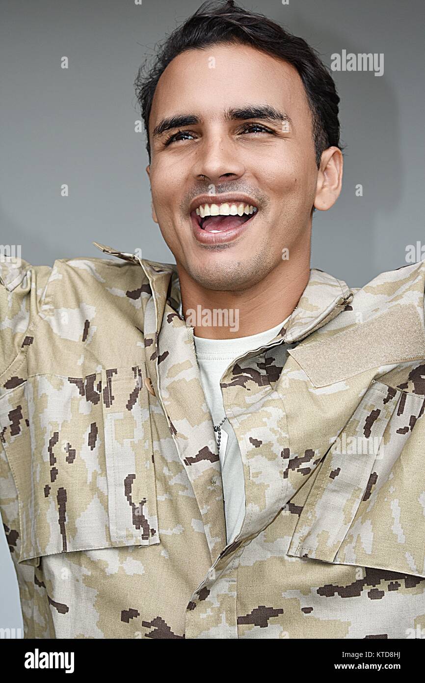 Successful Young Colombian Male Soldier Stock Photo