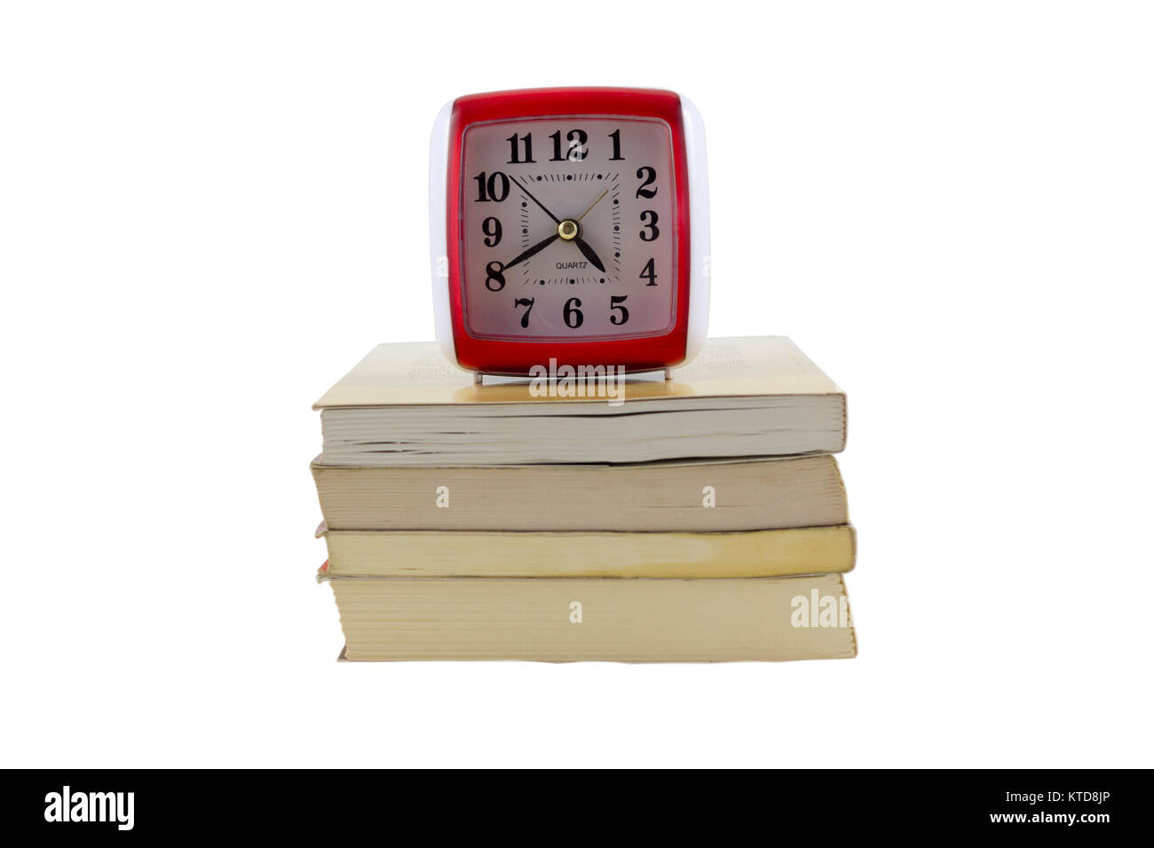 old clock with stack of books Stock Photo Alamy